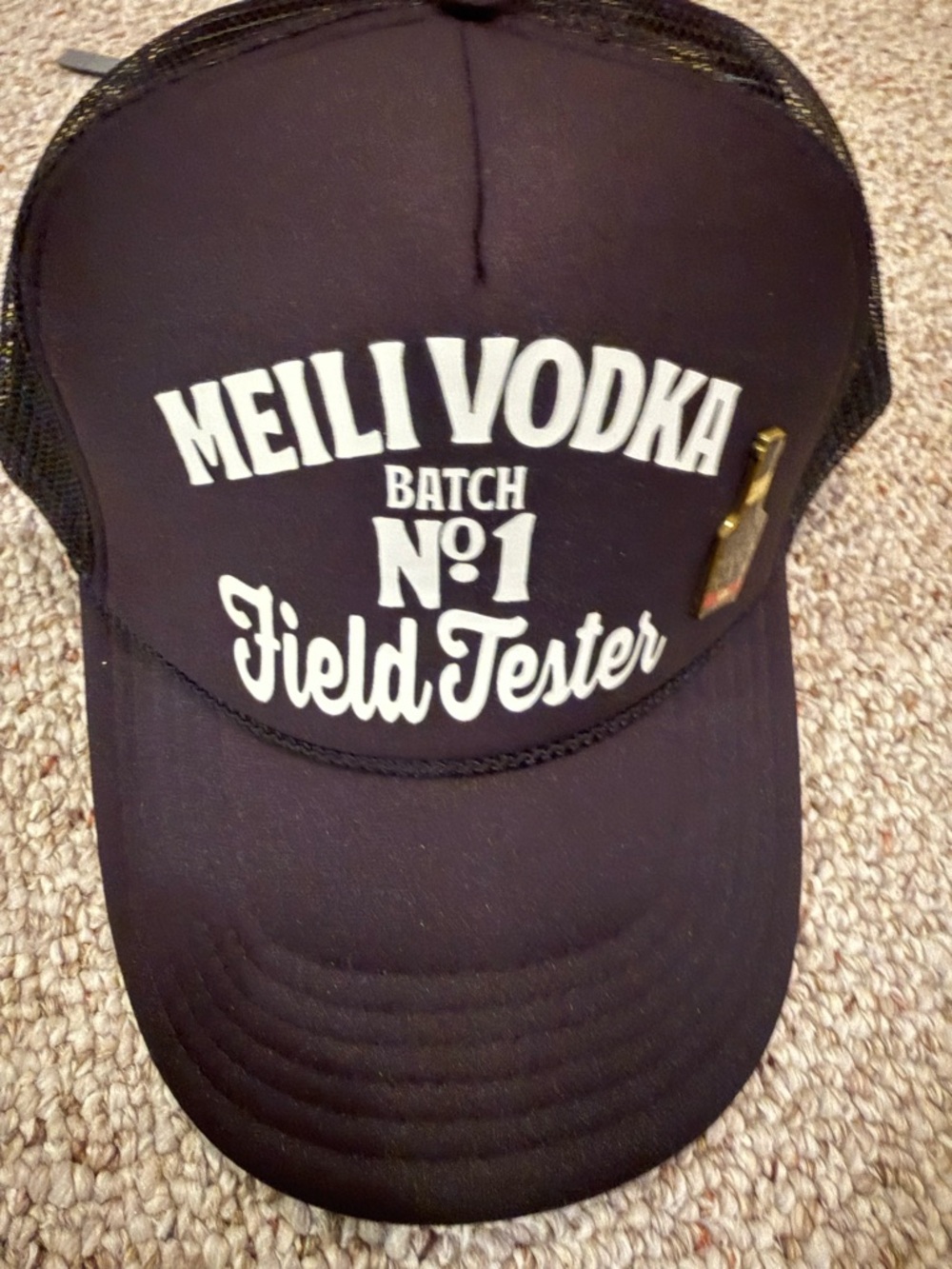 Meili Vodka "Field Tester" Trucker Hat in Black w pin new